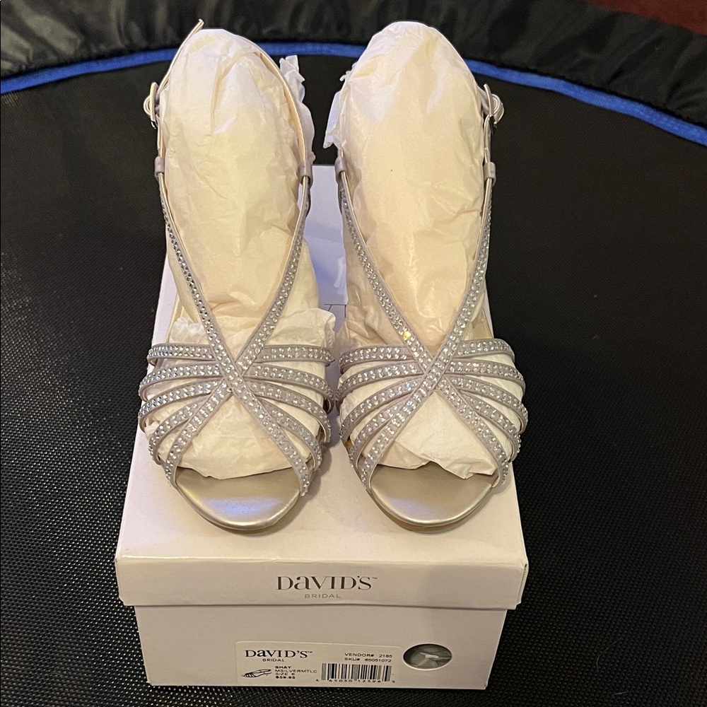 David's Bridal Metallic Strappy Heels